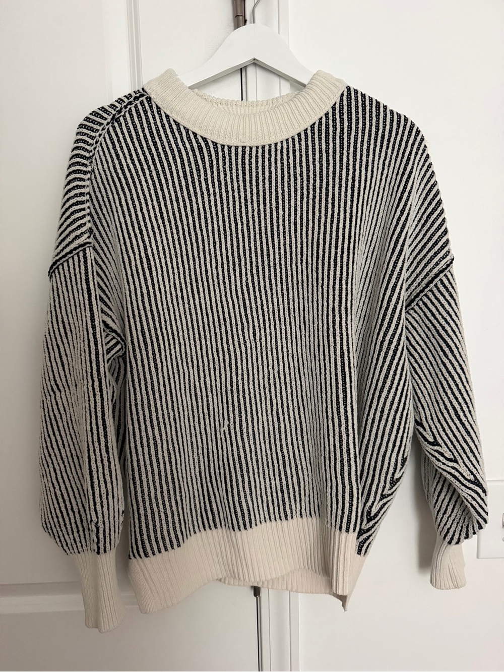 aerie Black and Cream Striped Scoopneck Sweater
